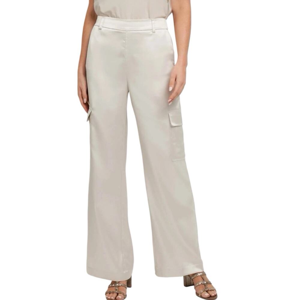 NWT Anatomie Candela Satin Cargo Wide Leg Pants In Stone Women’s Size Medium